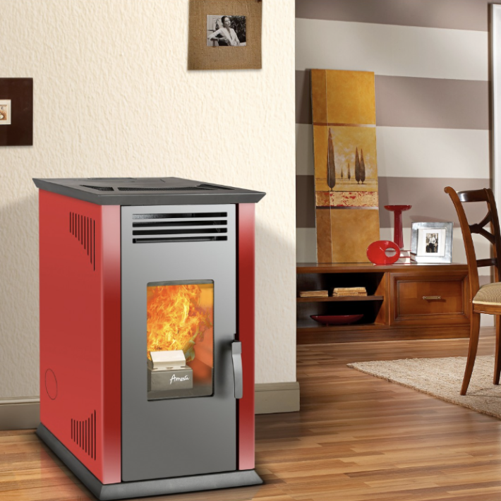 Estufa a Pellet Italy 8100 Plus Rojo Italiano Amesti