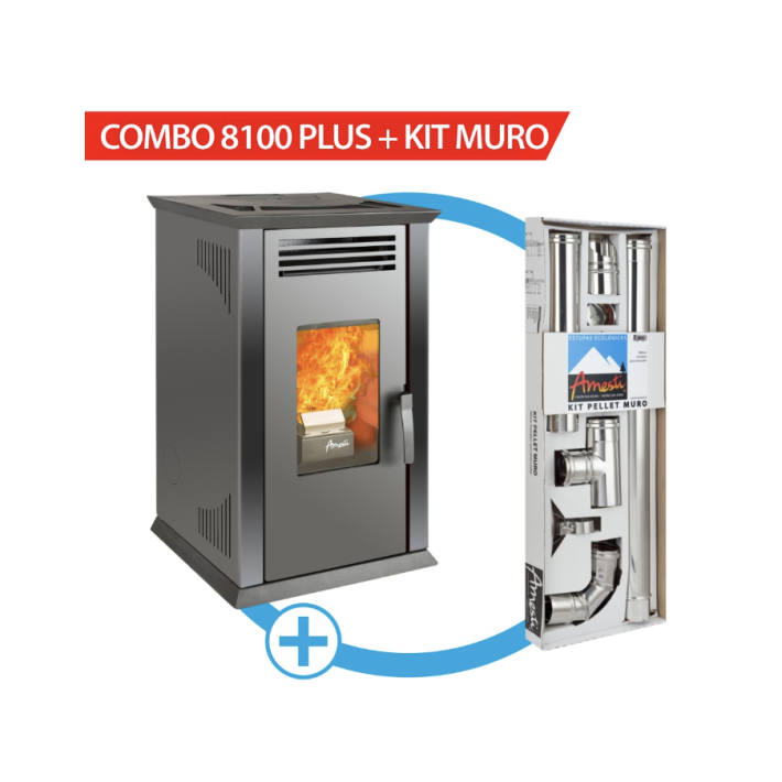 Combo Estufa Italy 8100 Plus Negro + Kit Muro