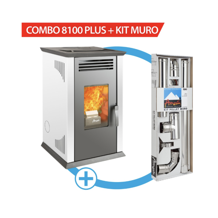 COMBO ESTUFA ITALY 8100 PLUS BLANCO + KIT MURO