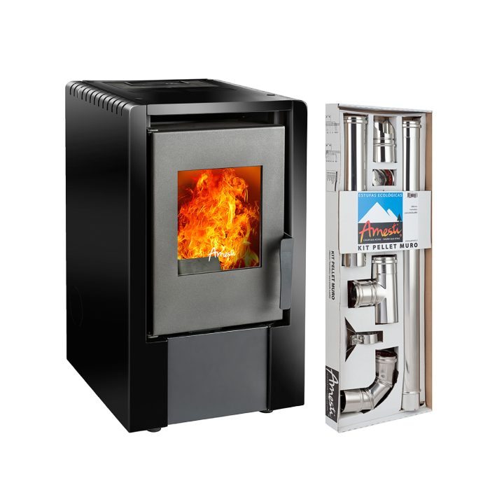 COMBO ESTUFA ITALY 6100 NEGRO + KIT CAÑONES MURO
